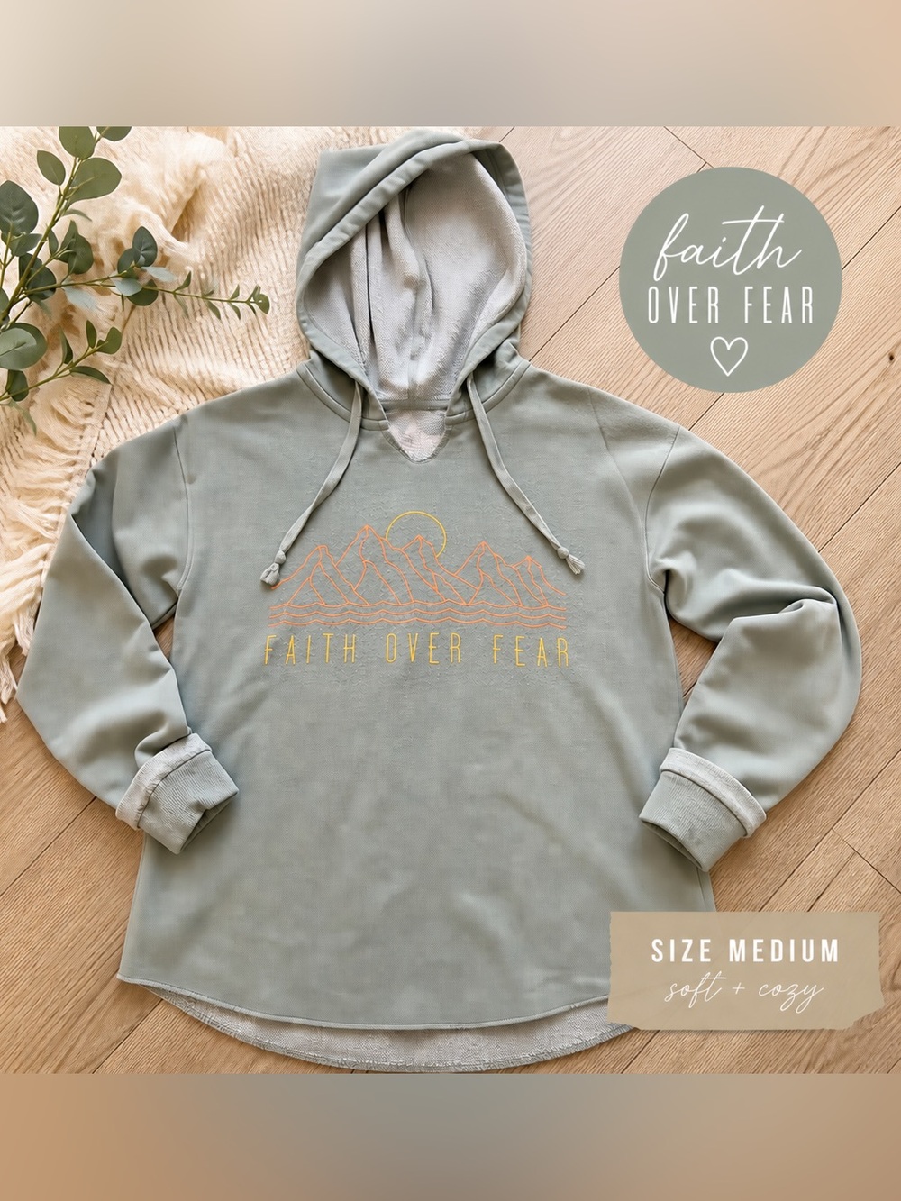 Faith Over Fear Hoodie | Hope Outfitters Christian Sweatshirt Women’s Medium